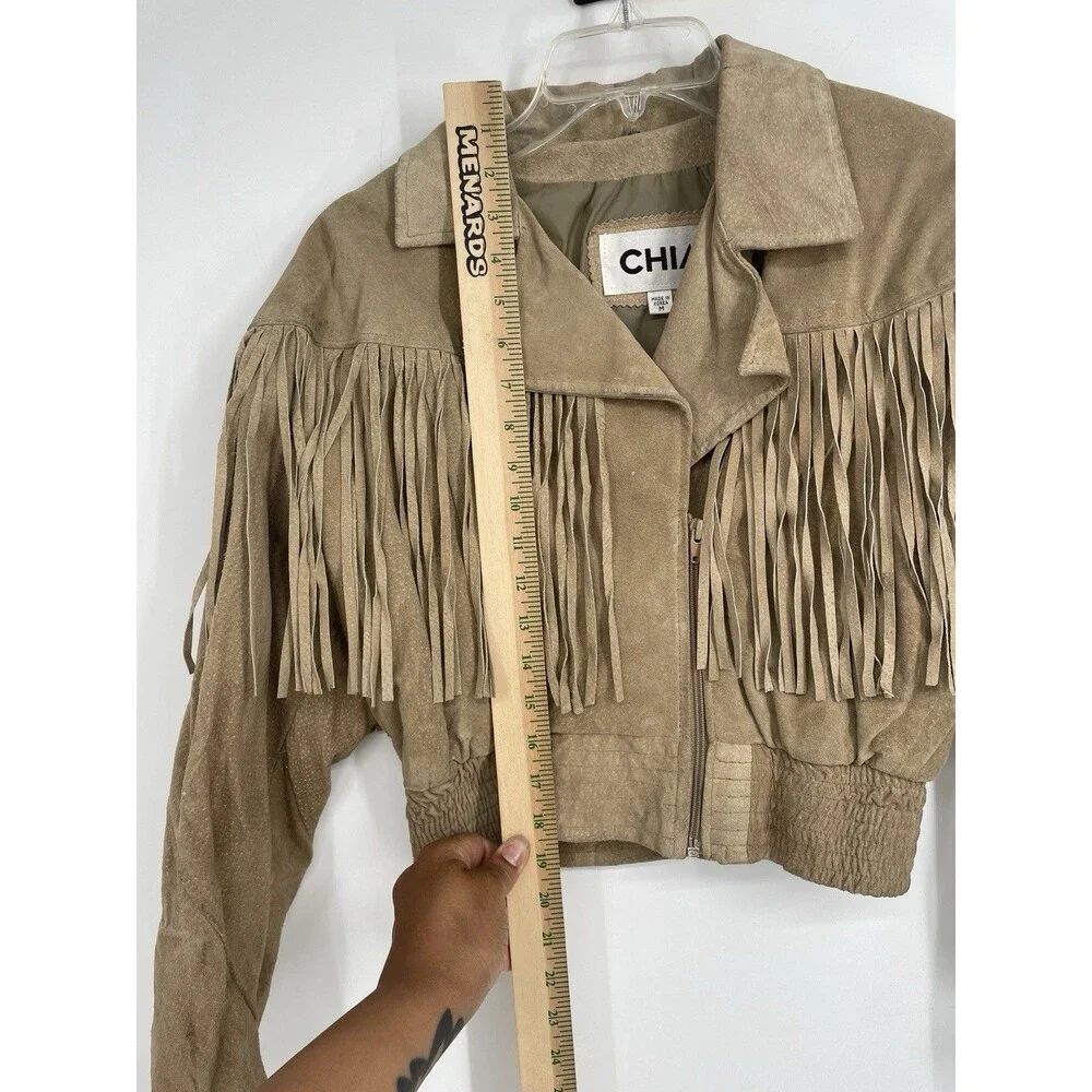 Vintage 80s Western Fringe Suede Leather Cropped Jacket Chia Boho Rodeo Cowgirl - Picture 8 of 16